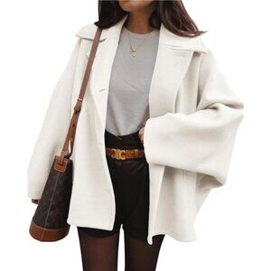Womens Pea Coats Classic Notch Lapel Single Breasted Jackets White
